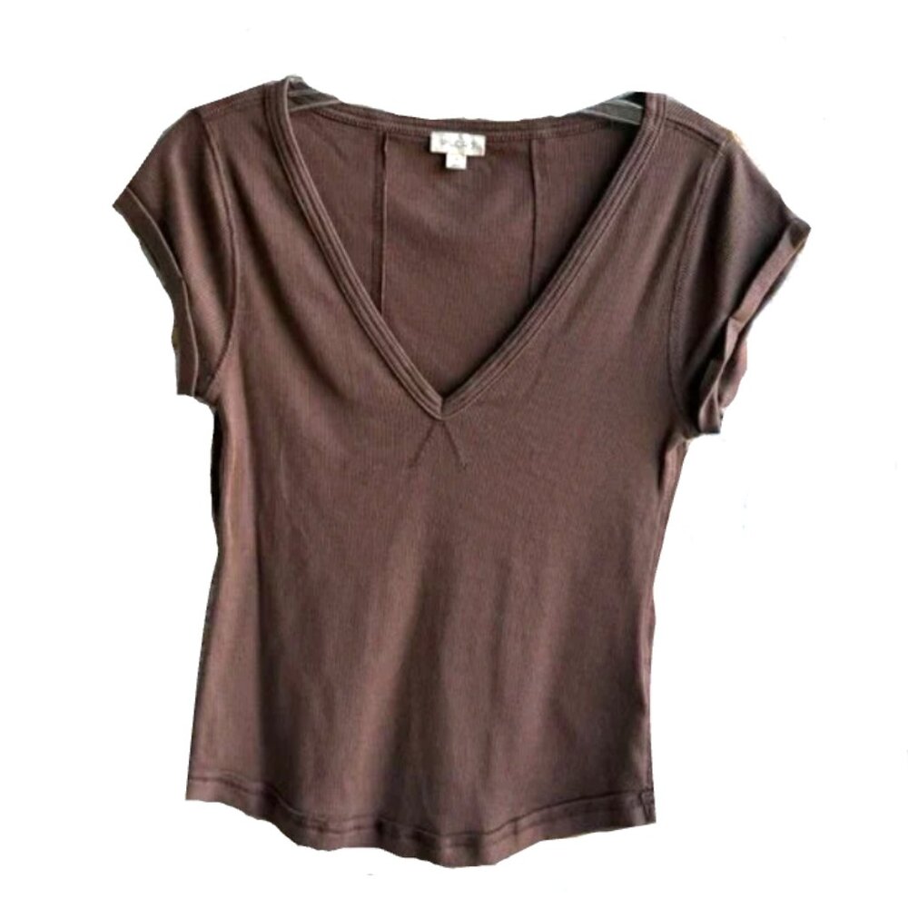 Brand New PILCRO Short Sleeve V-Neck Ribbed T-Shirt